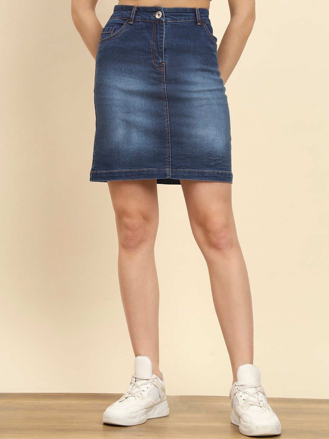 

Trend Arrest Pure Cotton A-Line Denim Mini Skirt, Blue