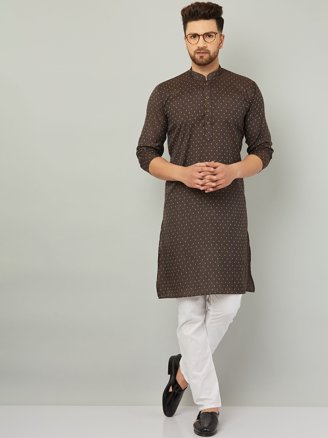 

Armaan Ethnic Ethnic Motifs Printed Pure Cotton Kurta With Pyjamas, Brown