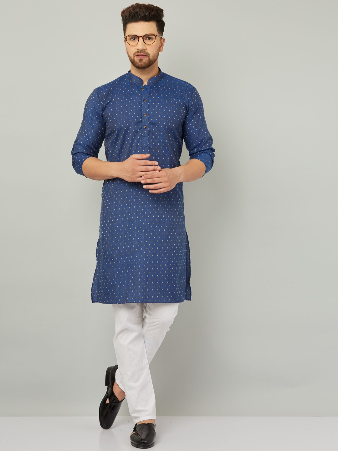 

Armaan Ethnic Ethnic Motifs Printed Pure Cotton Kurta With Pyjamas, Blue