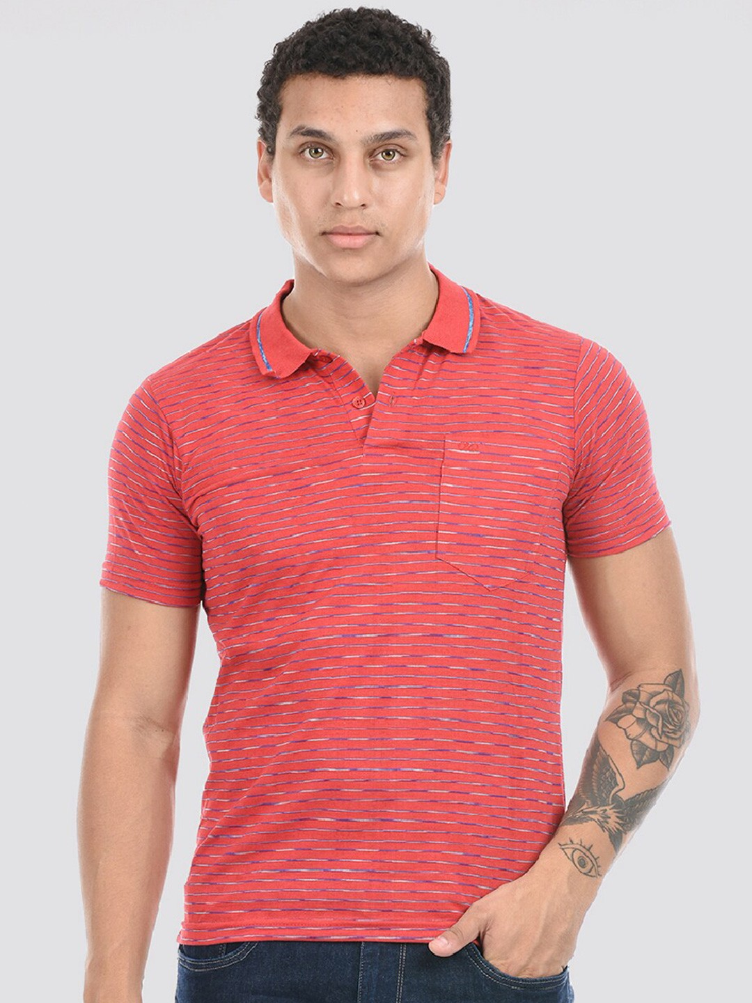 

Cloak & Decker by Monte Carlo Striped Polo Collar T-shirt, Red