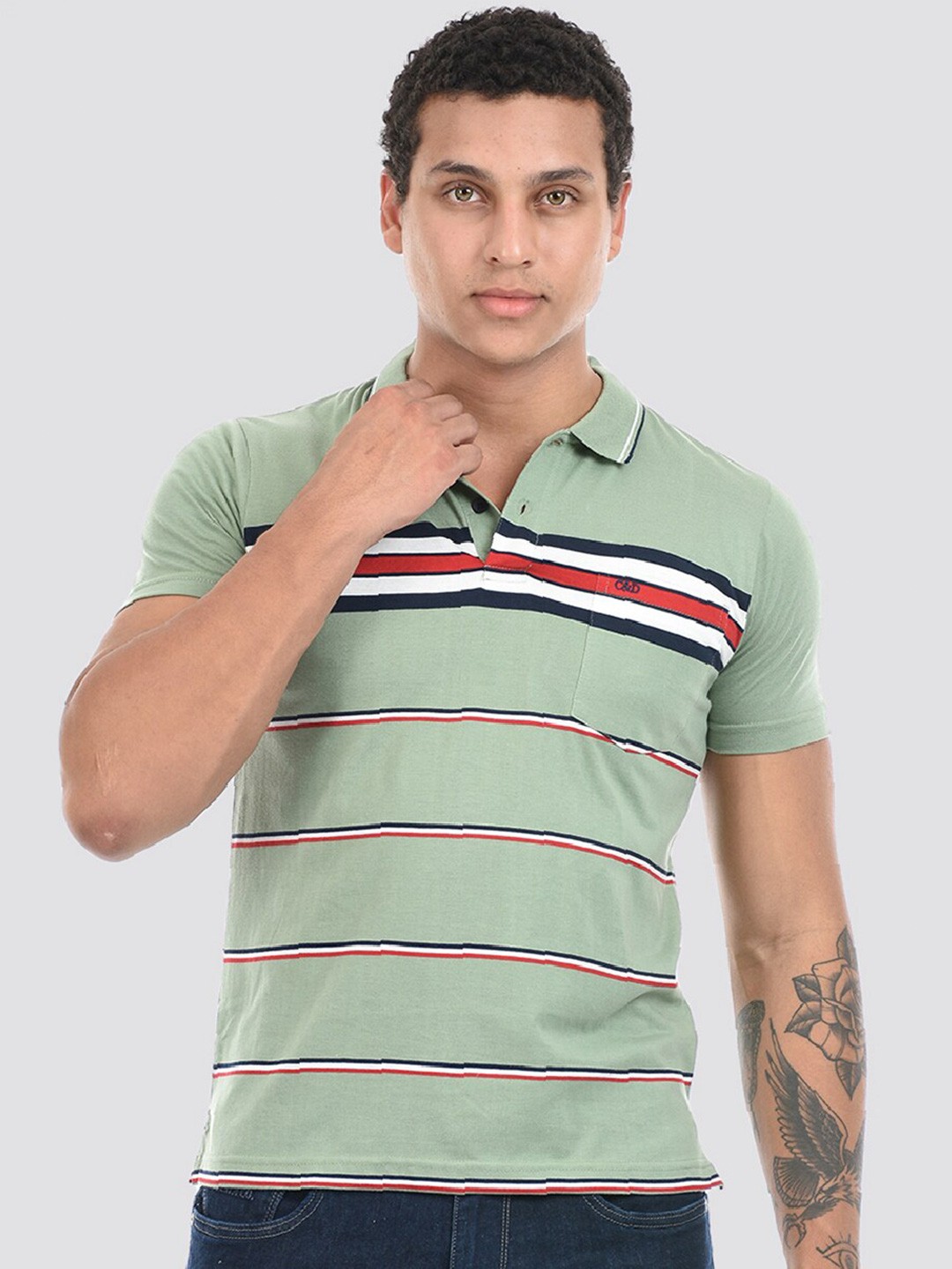 

Cloak & Decker by Monte Carlo Striped Polo Collar T-Shirt, Green
