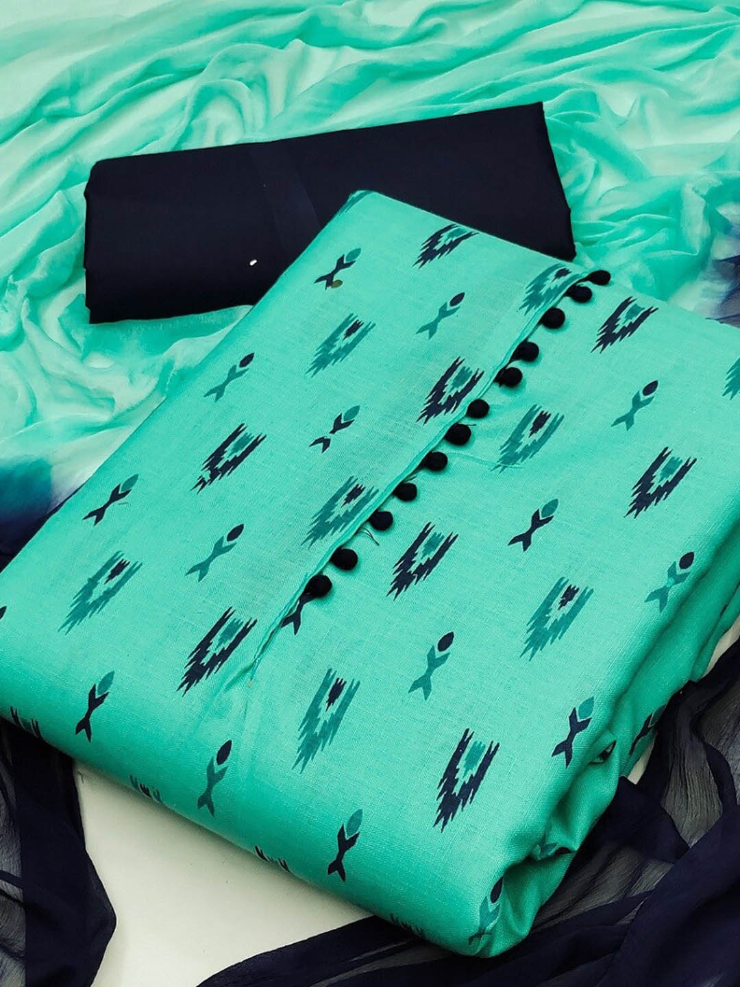 

APNISHA Printed Unstitched Cotton Dress Material, Sea green