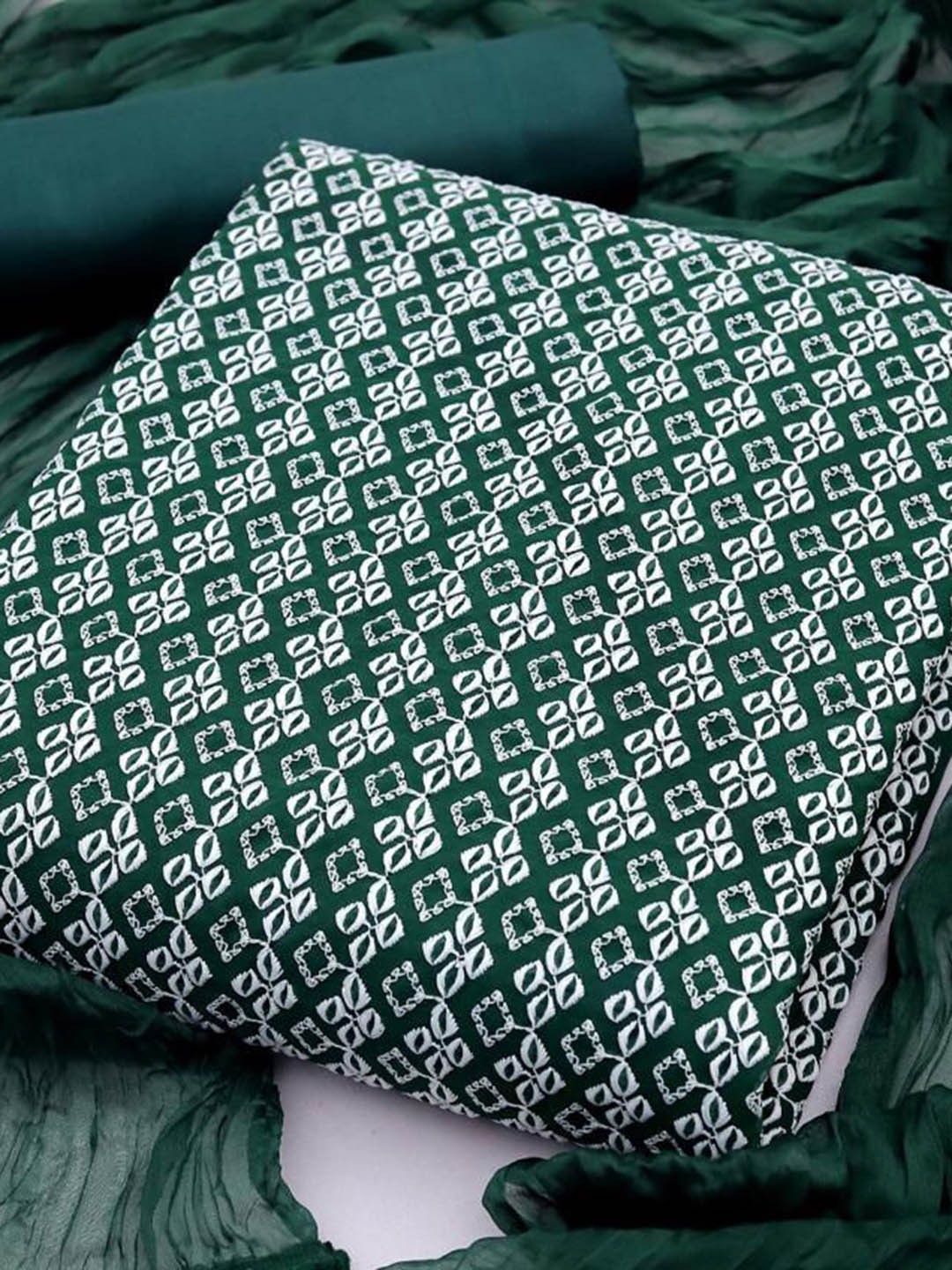 

APNISHA Ethnic Motifs Embroidered Silk Georgette Unstitched Dress Material, Green