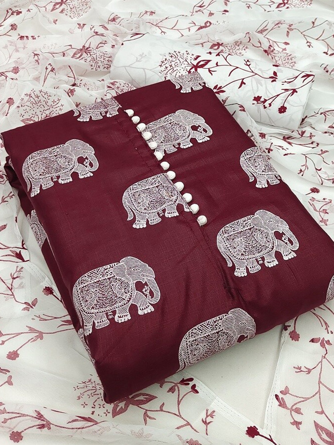 

APNISHA Ethnic Motifs Printed Unstitched Dress Material, Maroon
