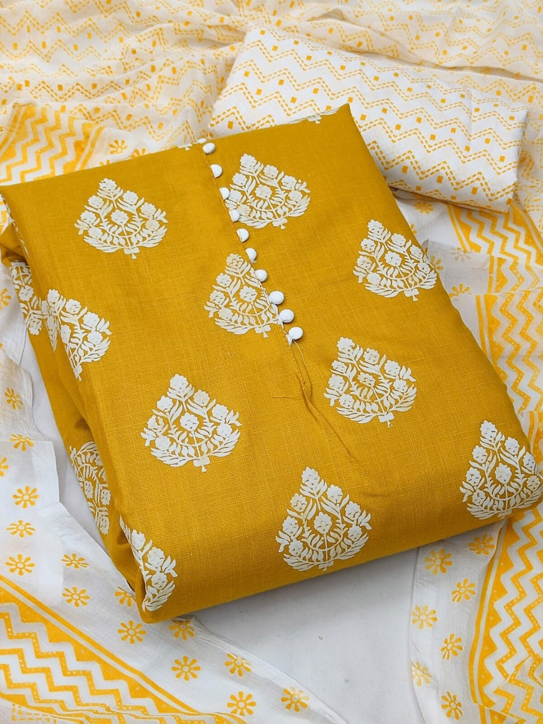 

APNISHA Floral Printed Unstitched Dress Material, Yellow