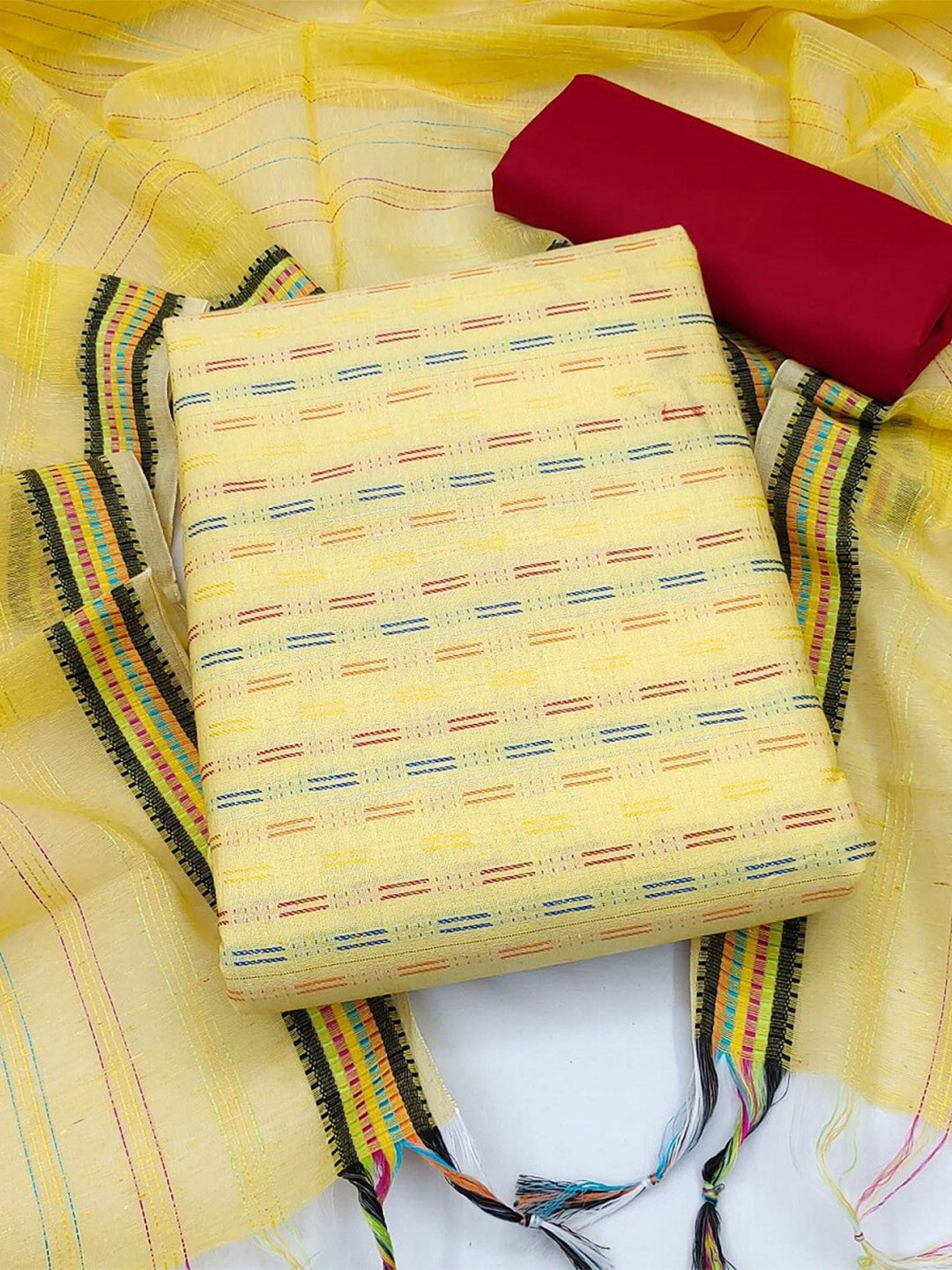 

APNISHA Striped Woven Design Unstitched Dress Material, Yellow