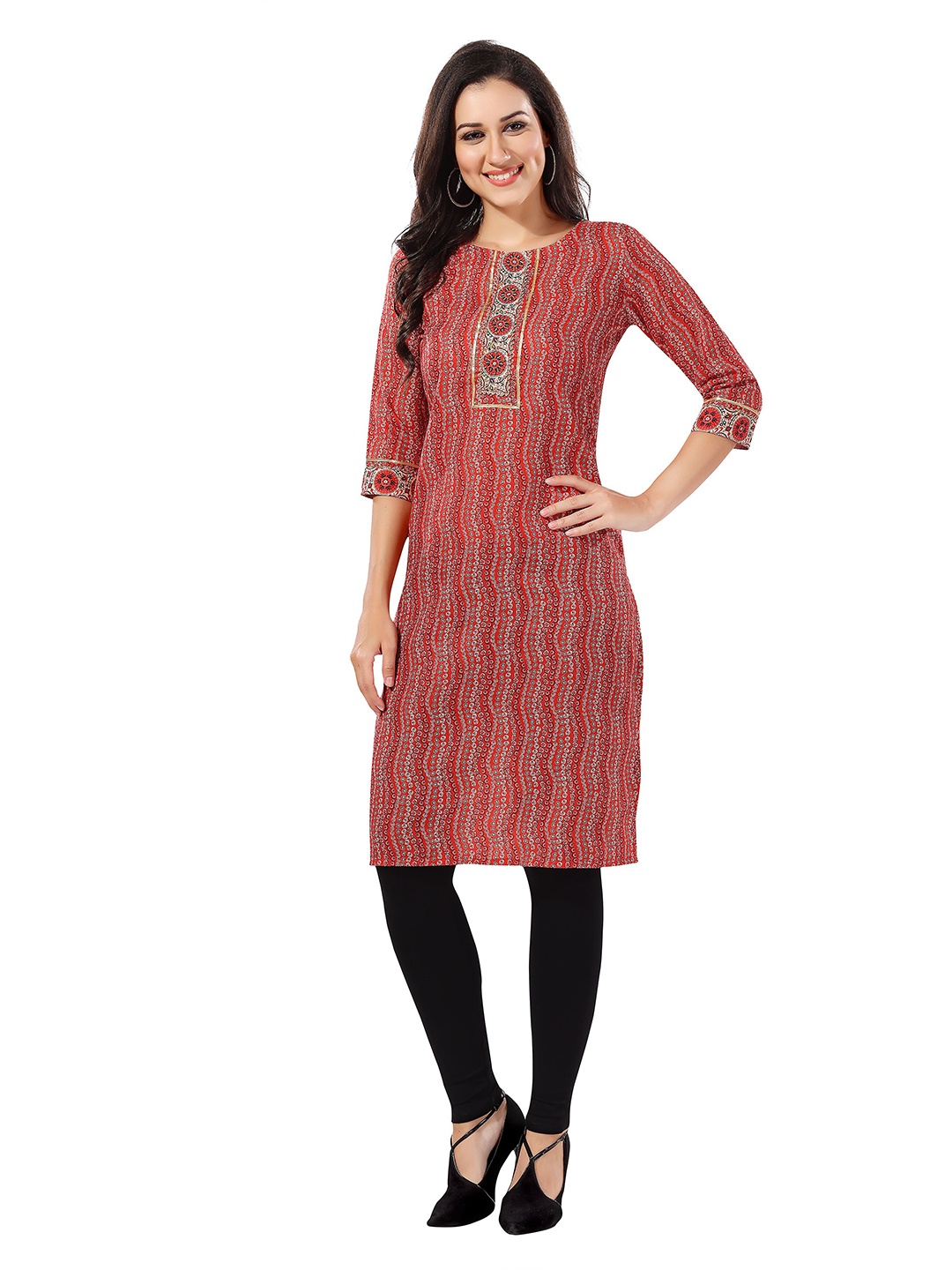 

keshubaba Printed Round Neck Kurta, Red