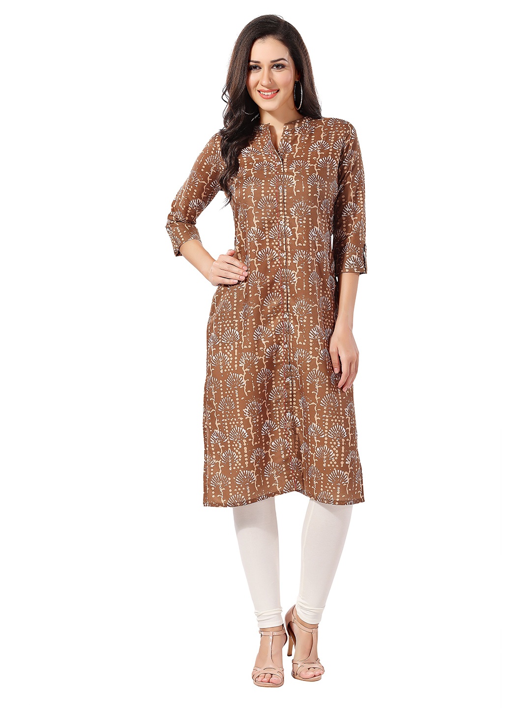 

Keshubaba Ethnic Motifs Printed Pure Cotton Kurta, Brown