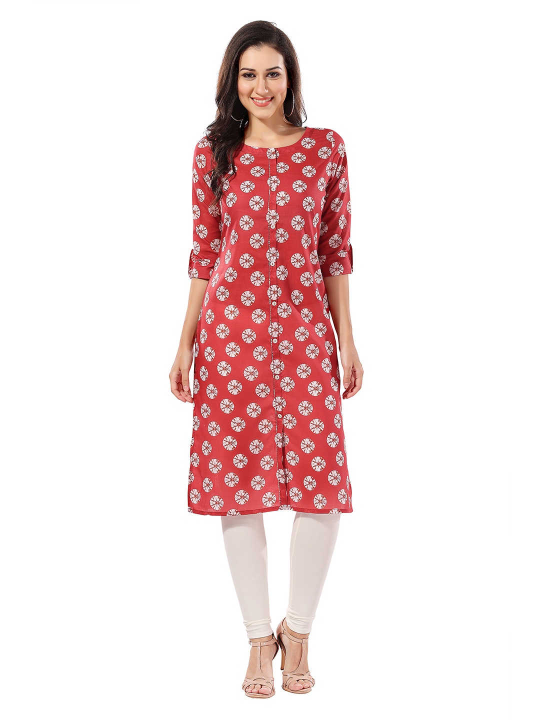 keshubaba Ethnic Motifs Printed Cotton Kurta, Rust