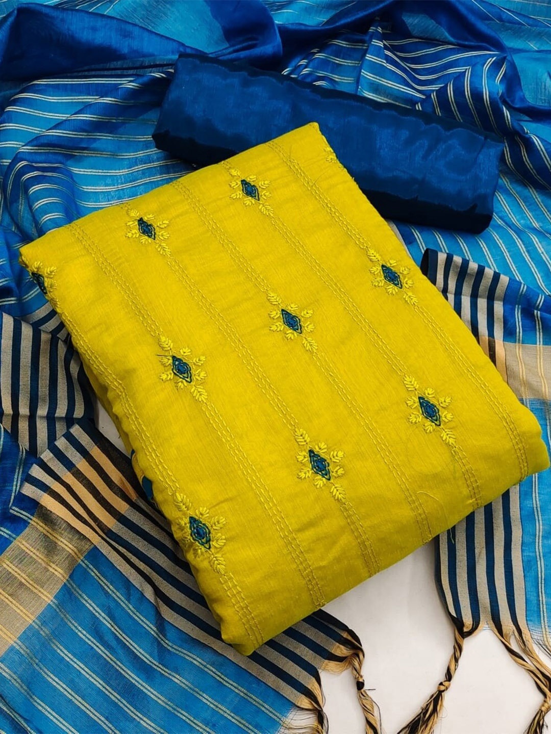 

APNISHA Ethnic Motifs Embroidered Unstitched Dress Material, Yellow
