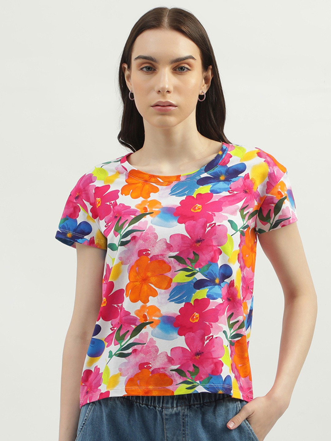 

United Colors of Benetton Floral Printed Cotton T-Shirt, Multi