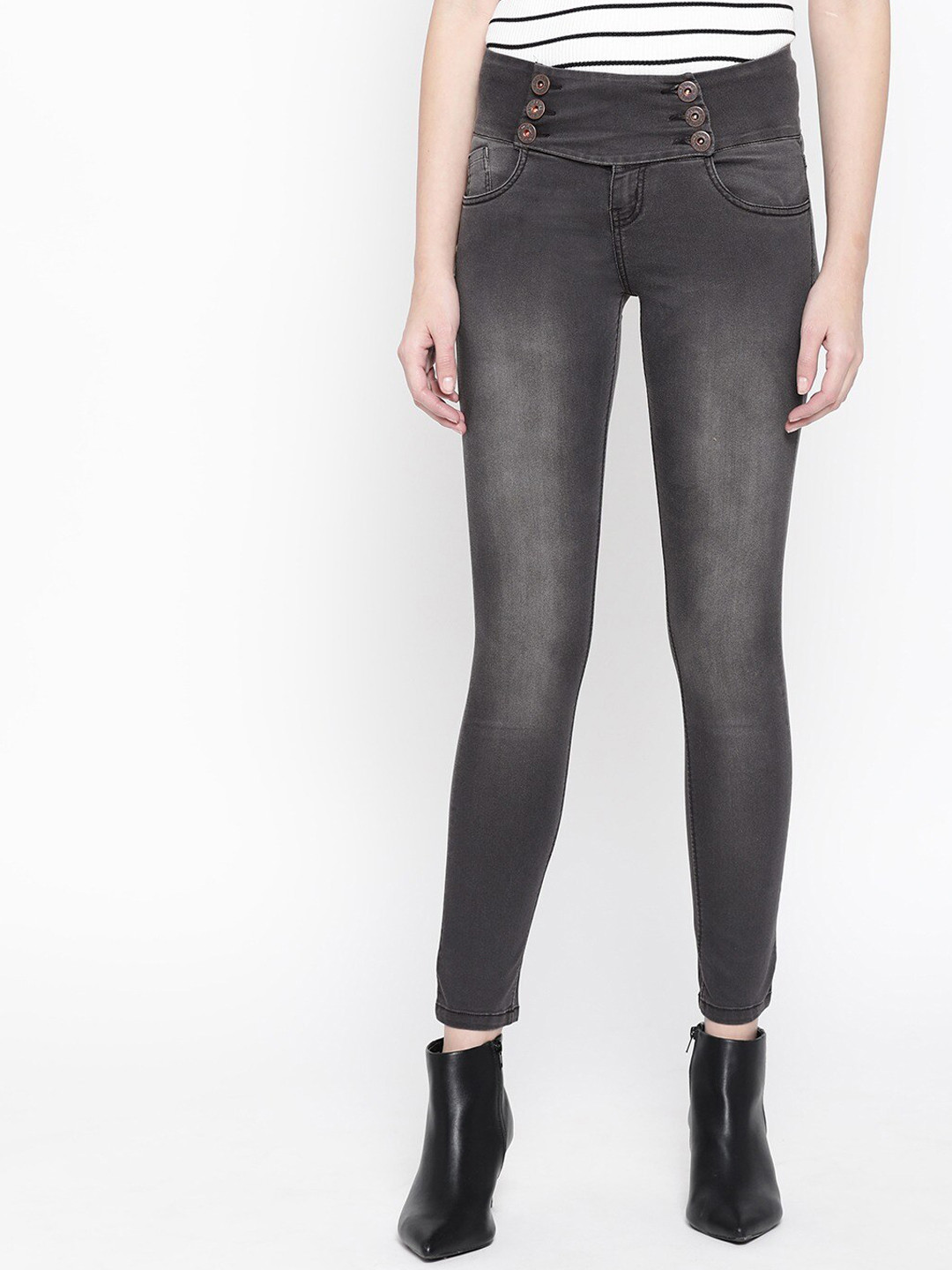 

urSense Women Slim Fit High-Rise Light Fade Stretchable Jeans, Black