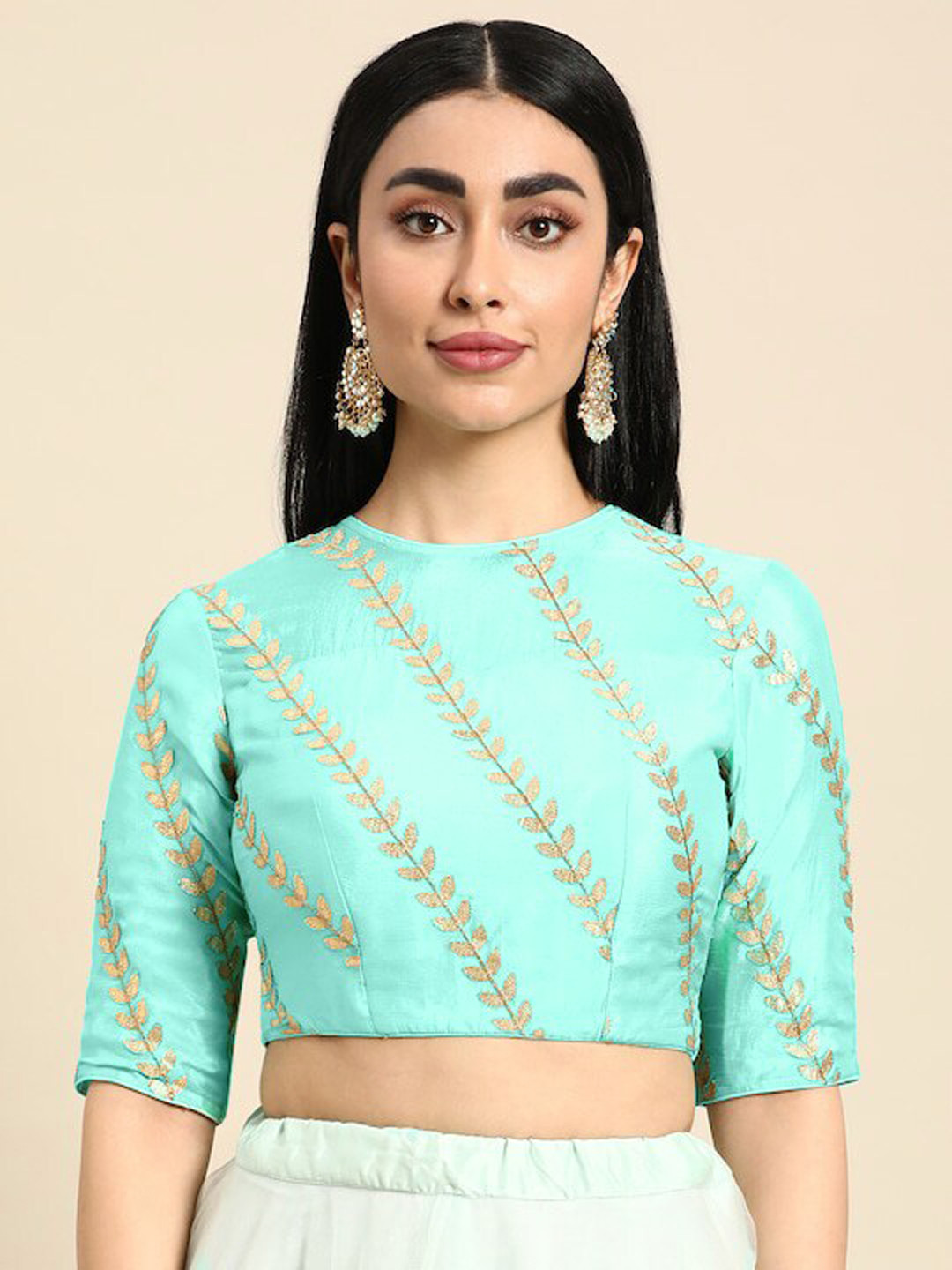 

Ethnovog Embroidered Saree Blouse, Green