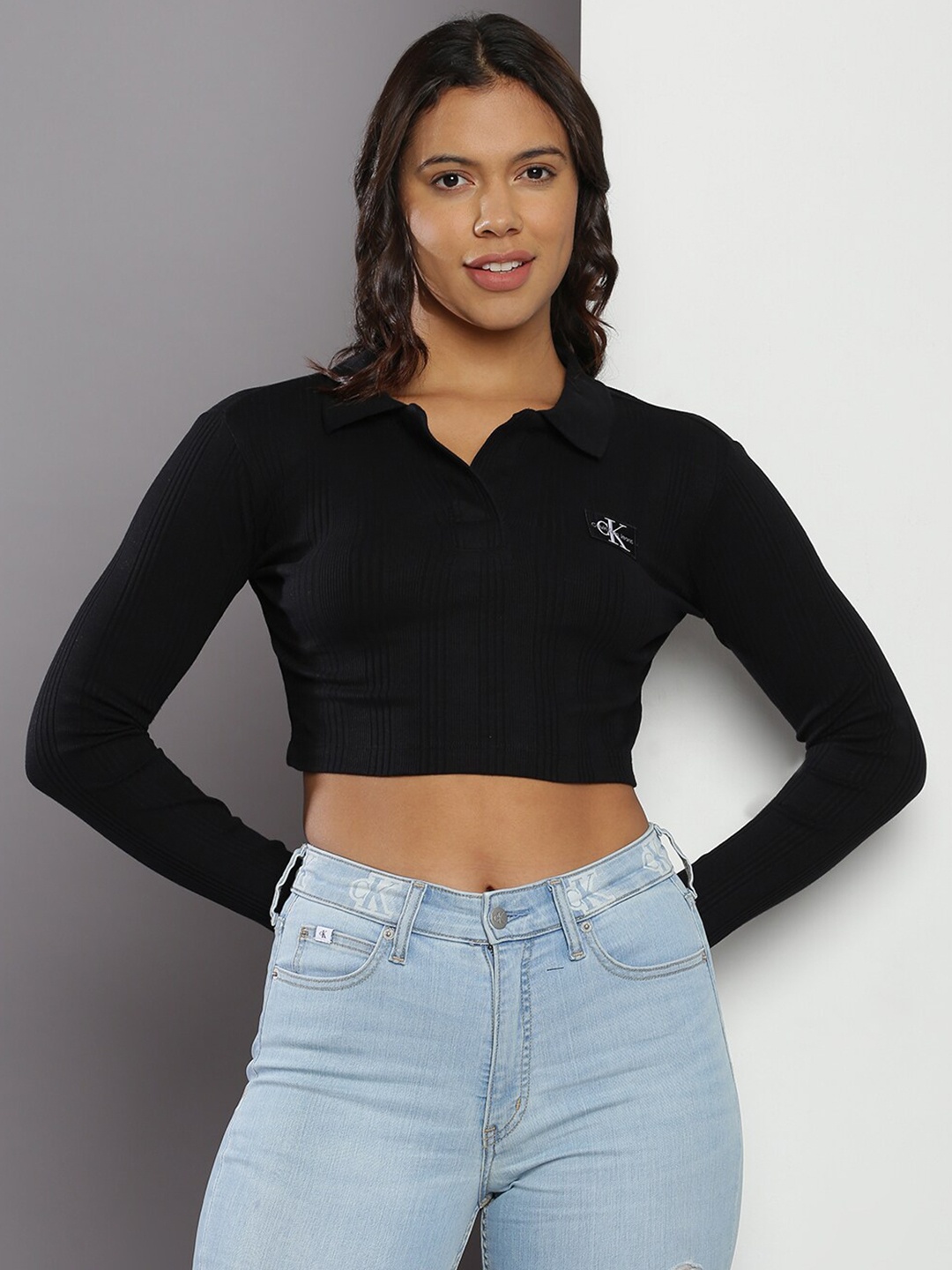 

Calvin Klein Jeans Striped Polo Collar Slim Fit T-shirt, Black
