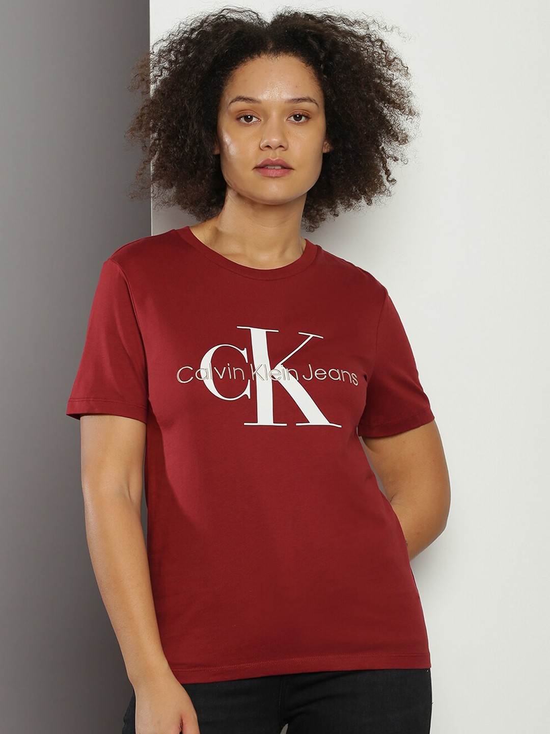 

Calvin Klein Jeans Brand Logo Printed Pure Cotton T-shirt, Maroon