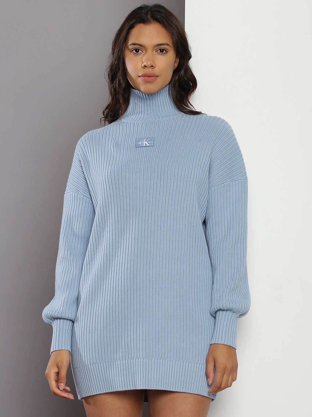 

Calvin Klein Jeans Self Design Ribbed Organic Cotton Mini T-Shirt Dress, Blue