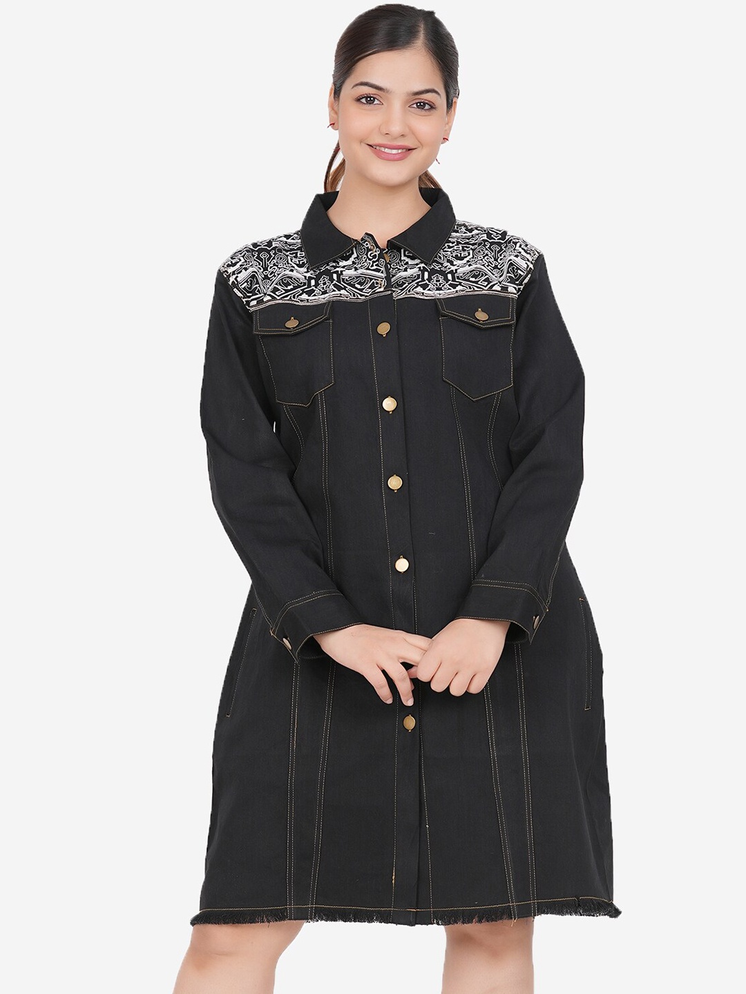 

SUMAVI-FASHION Cotton Denim Shirt Dress, Black