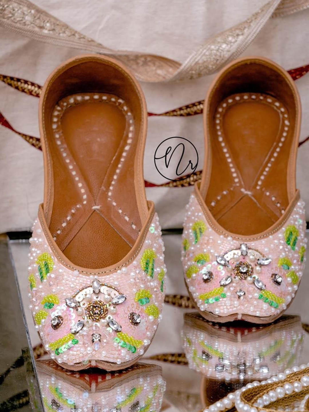 

NR By Nidhi Rathi Women Square Toe Embellished Ethnic Mojaris, Pink