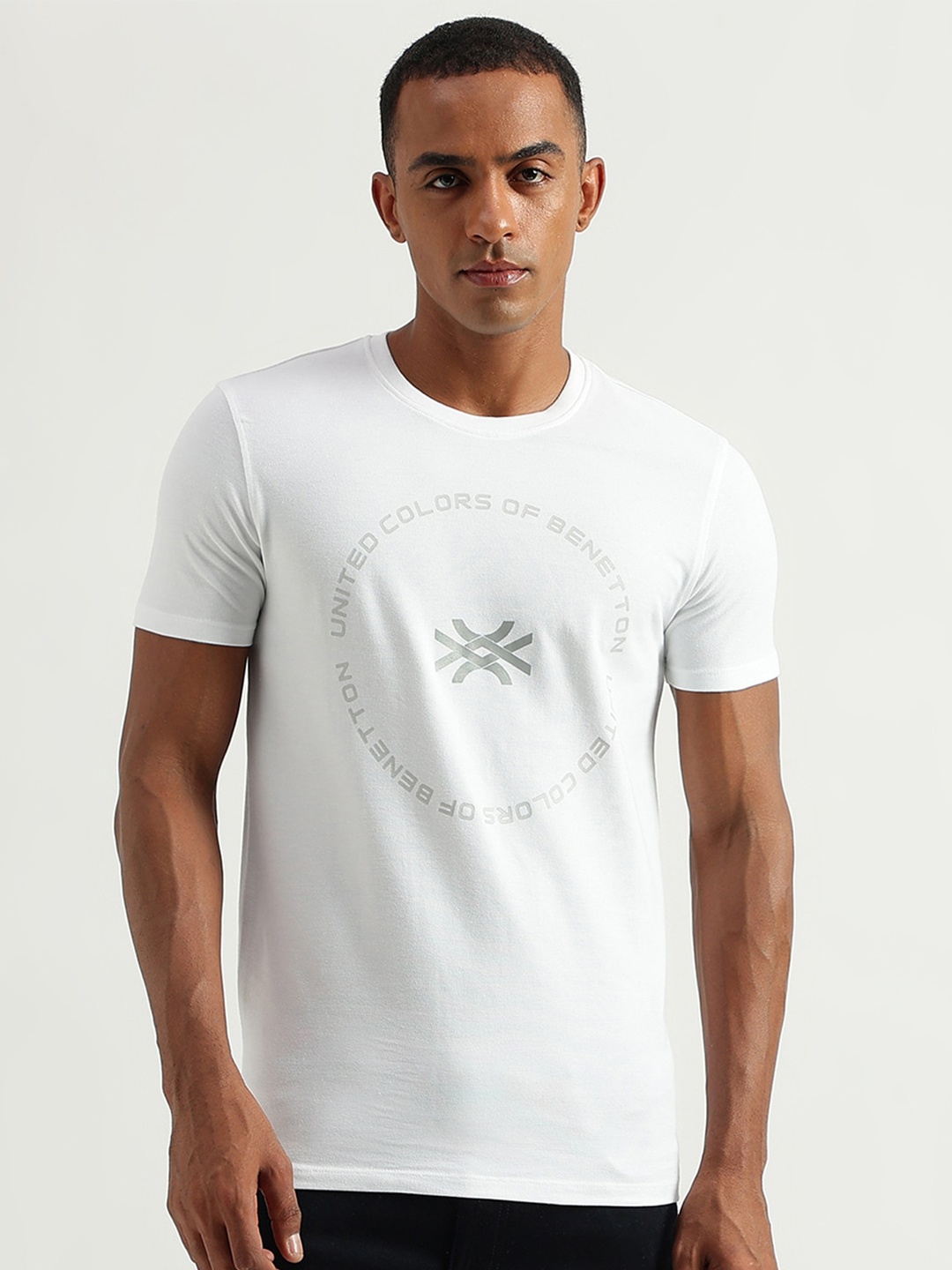 

United Colors of Benetton Brand Logo Printed Cotton T-shirt, White