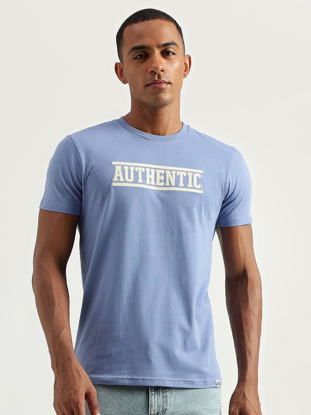 

United Colors of Benetton Typography Printed Cotton T-shirt, Blue