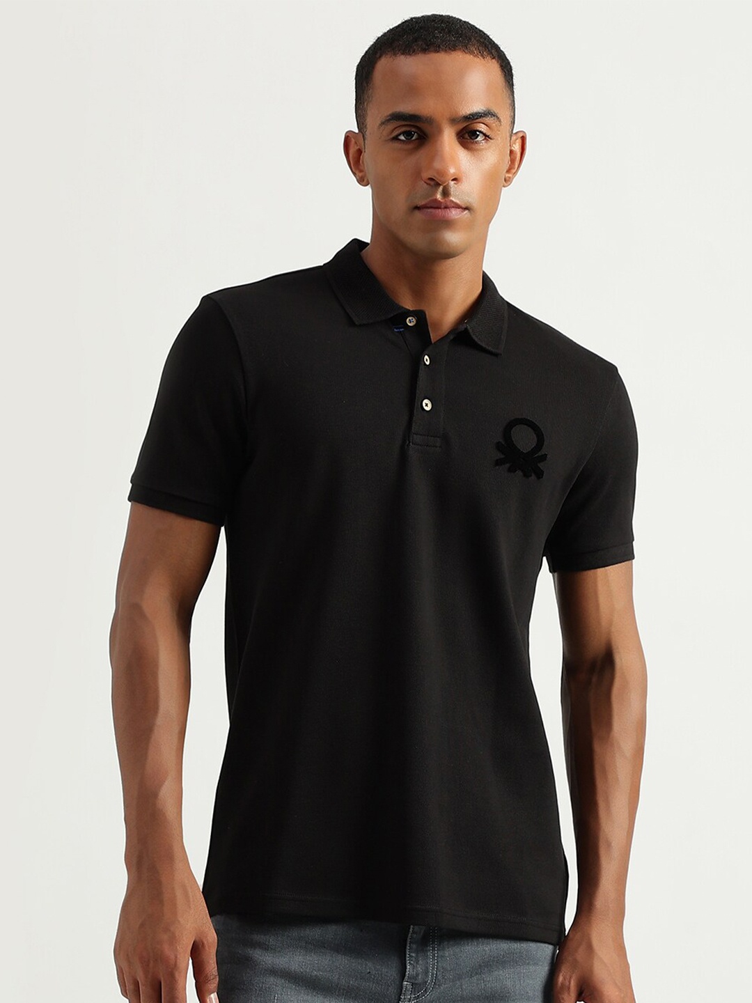 United Colors of Benetton Polo Collar Cotton T-shirt, Black