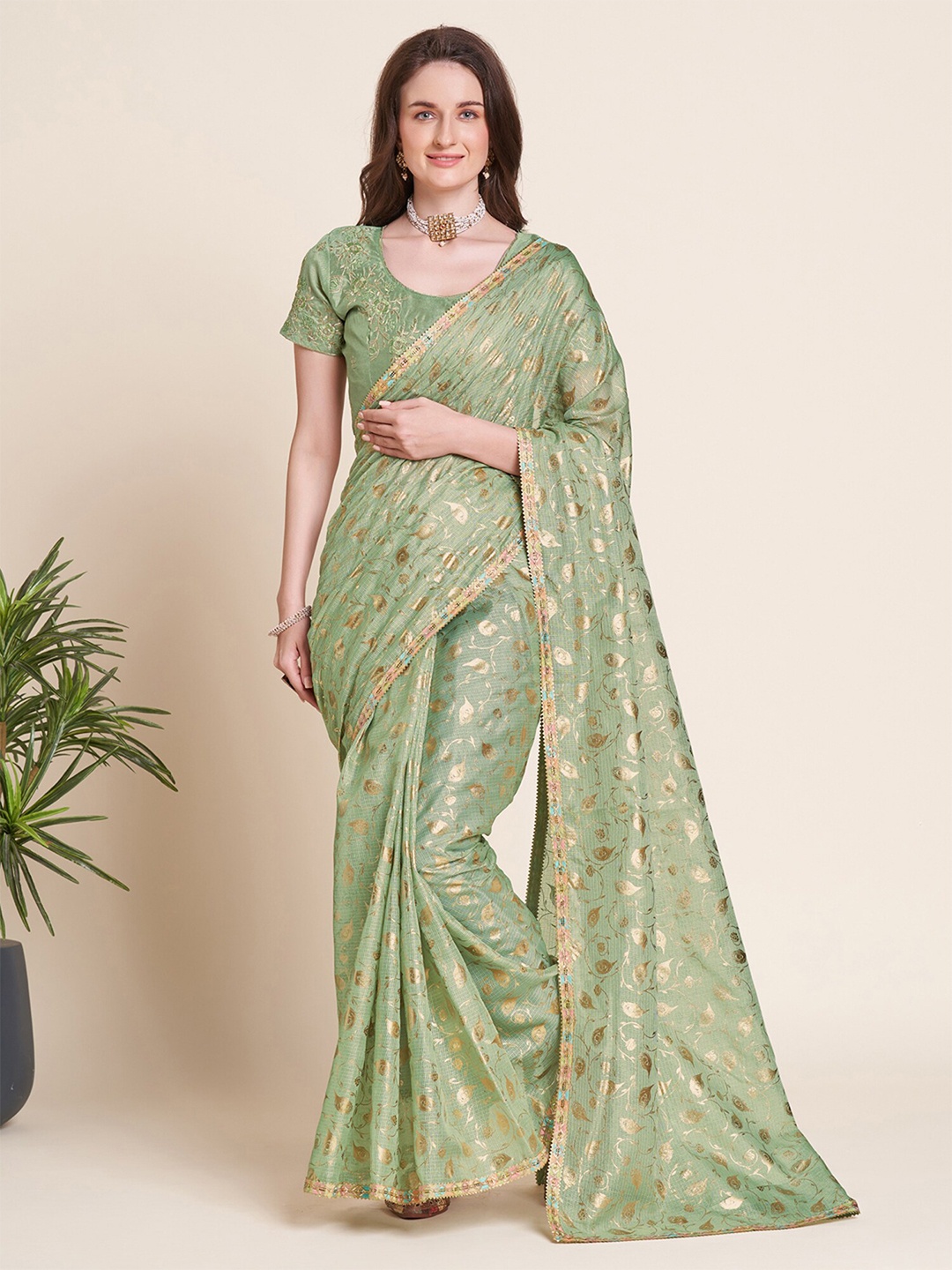 

Saree mall Floral Printed Sequinned Sarees, Green