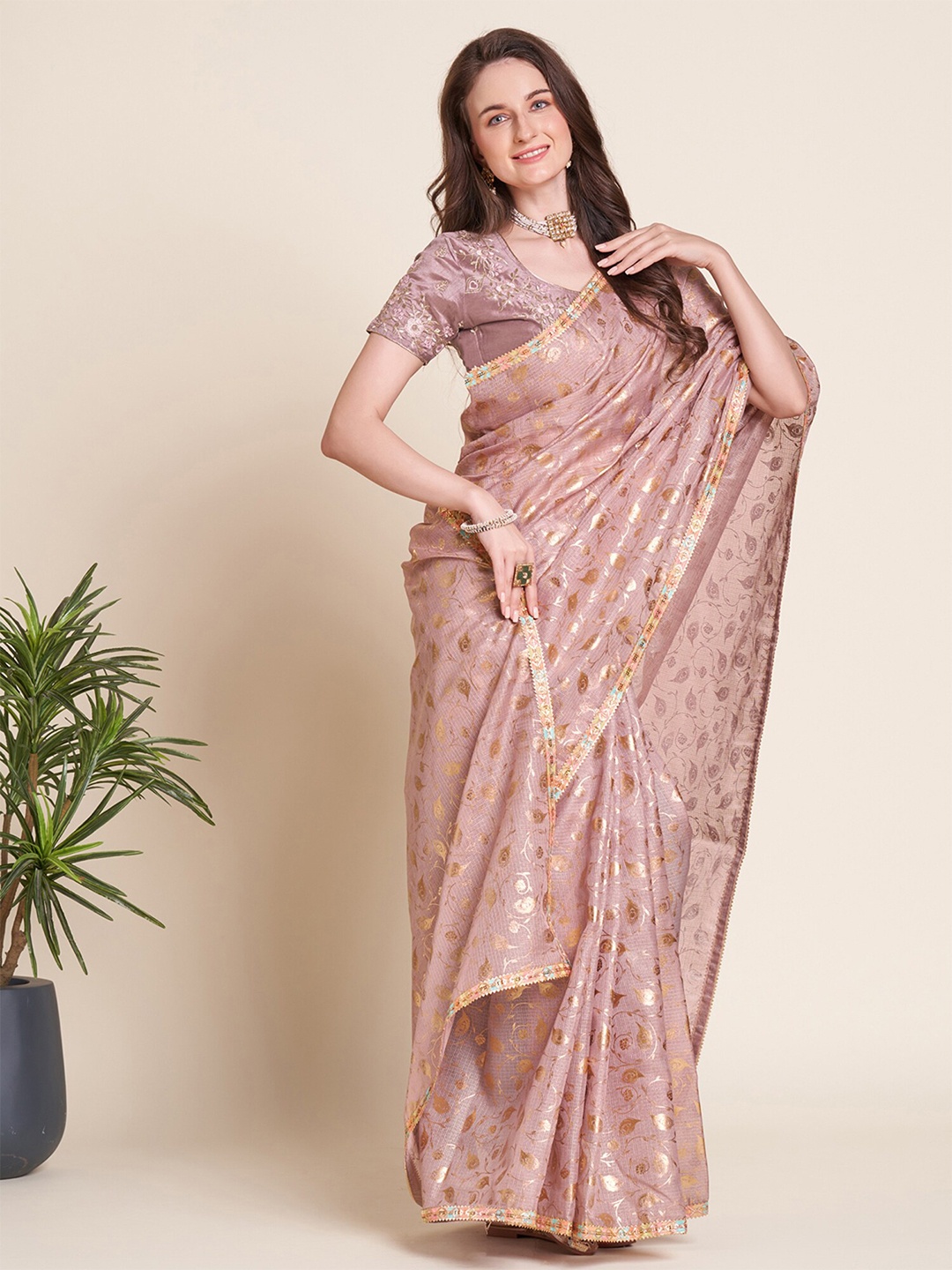 

Saree mall Floral Printed Sequinned Sarees, Mauve