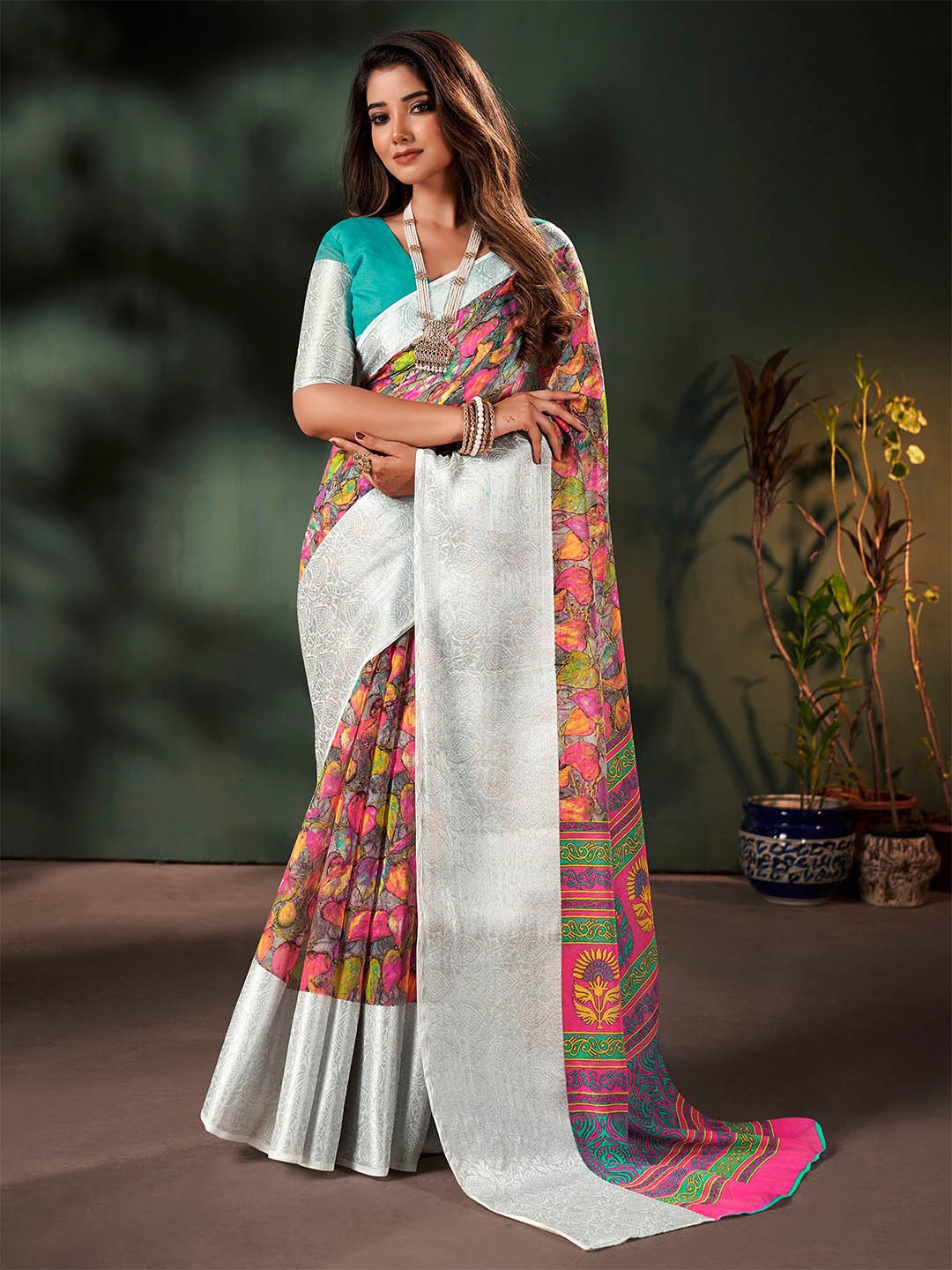 

Saree mall Ethnic Motifs Printed Zari Sungudi Sarees, Pink