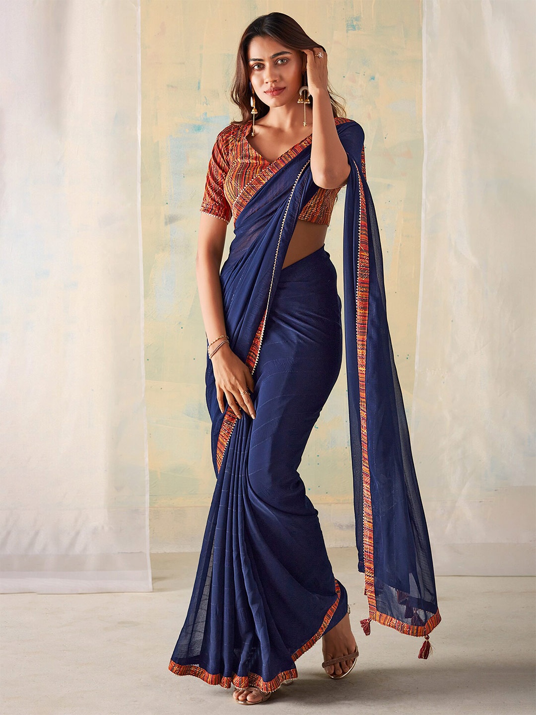 

Saree mall Poly Georgette Sarees, Navy blue