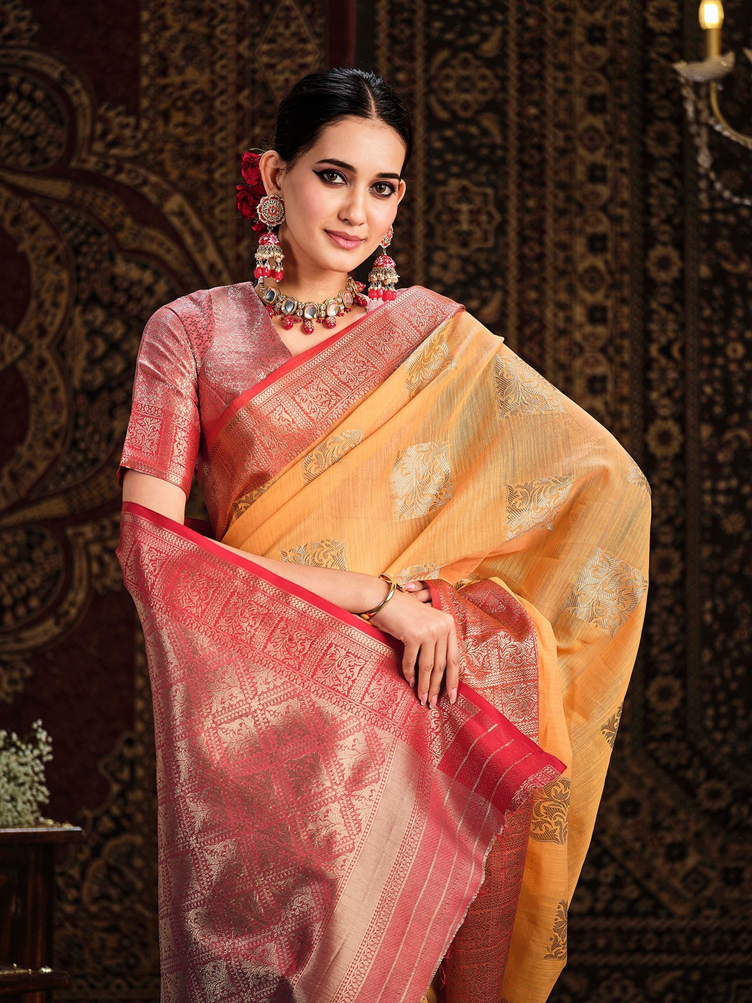 

Sangria Ethnic Motifs Woven Design Banarasi Saree, Orange