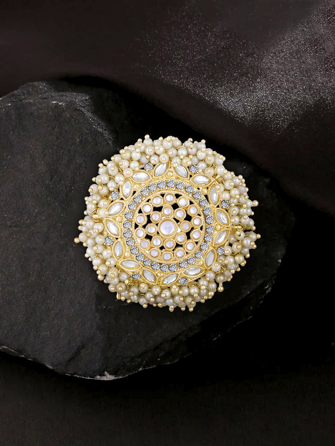

Peora Gold-Plated Kundan & Beads Studded Round Hair Bun Pin, White