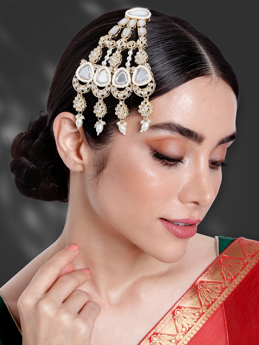 

Peora Gold-Plated Kundan Studded Jhumar Passa, White