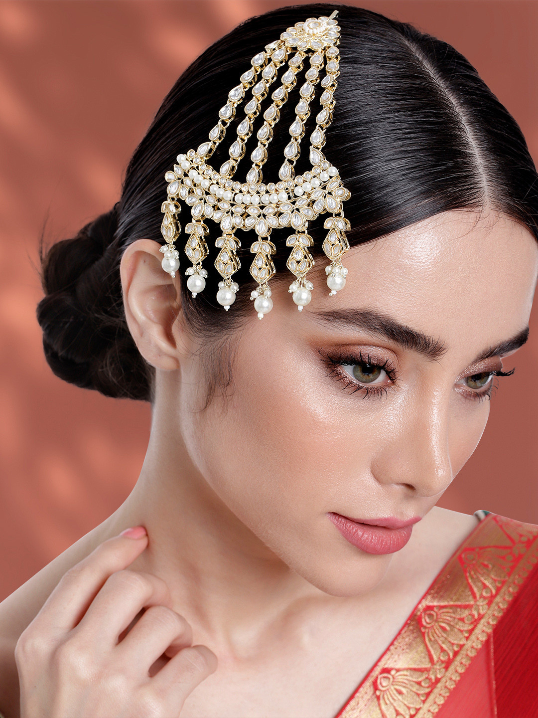 

Peora Gold-Plated Kundan Studded Jhumar Passa, White