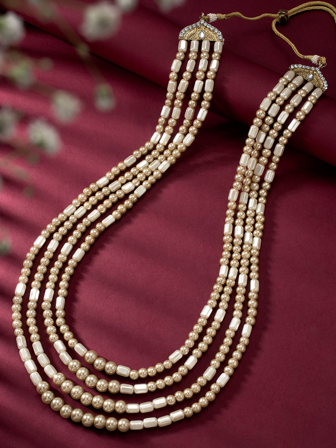 

Peora Men Gold-Plated Beaded Necklace, Champagne