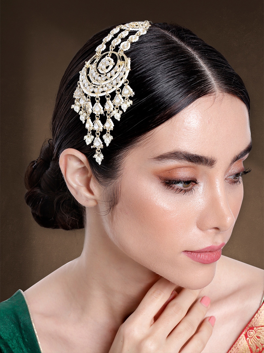 

Peora Gold-Plated Kundan Studded Jhumar Passa, White
