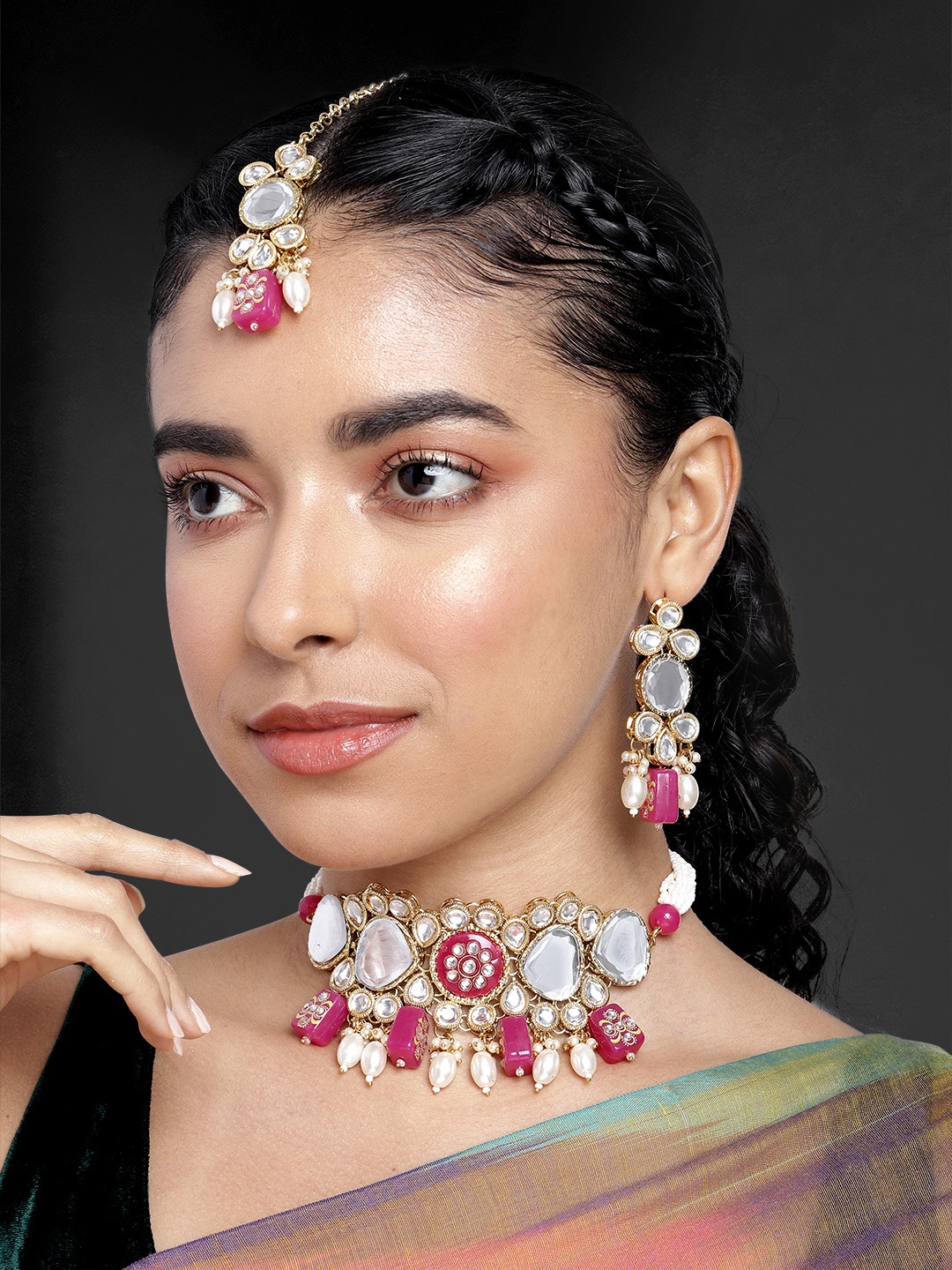 

Peora Gold-Plated Kundan Jewellery Set, Pink