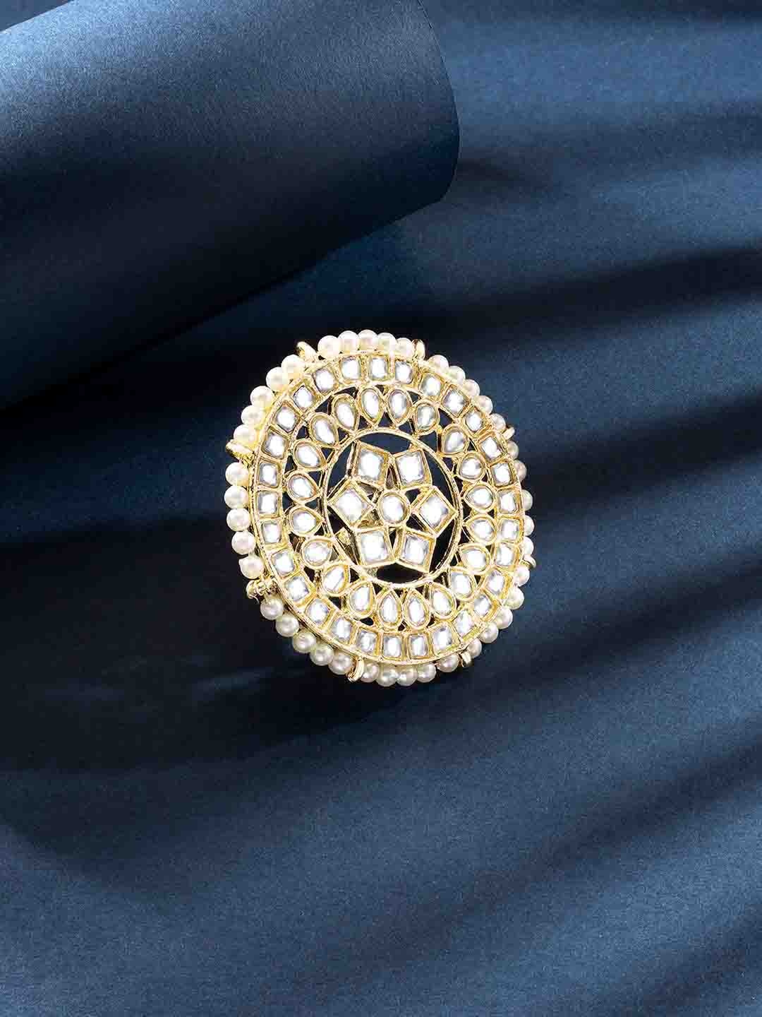 

Peora Women Gold-Plated Kundan Finger Ring, White