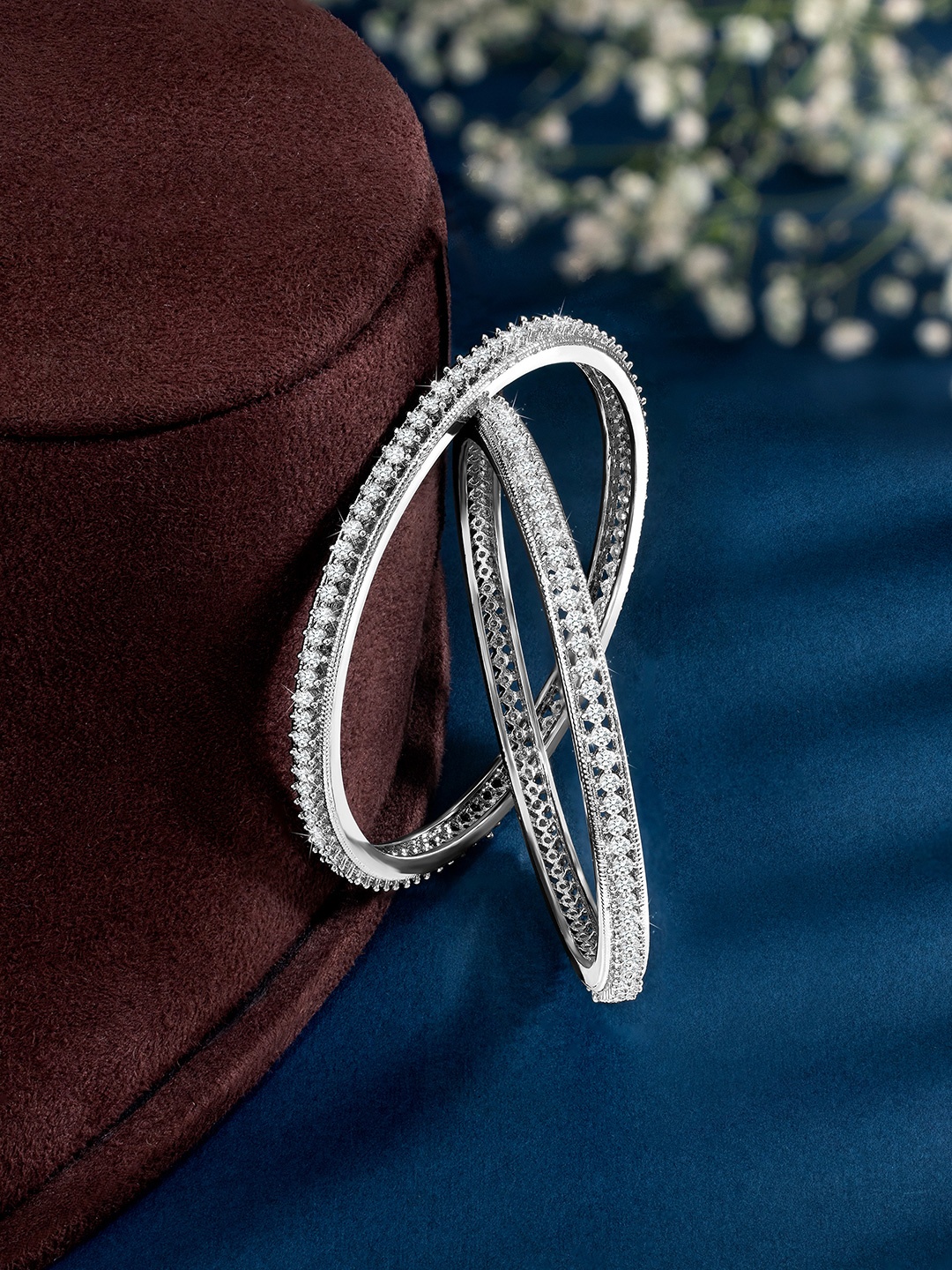 

Peora Women Set of 2 Silver-Plated CZ Studded Bangles