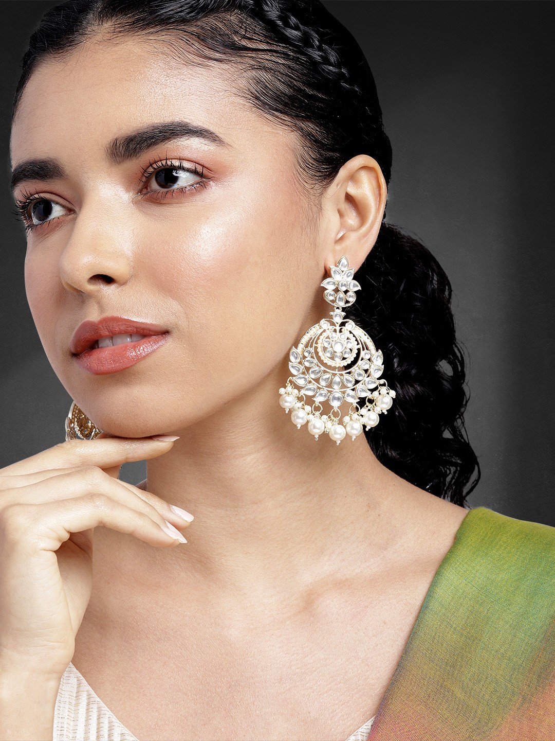 

Peora Gold-Plated Kundan Contemporary Chandbalis, White