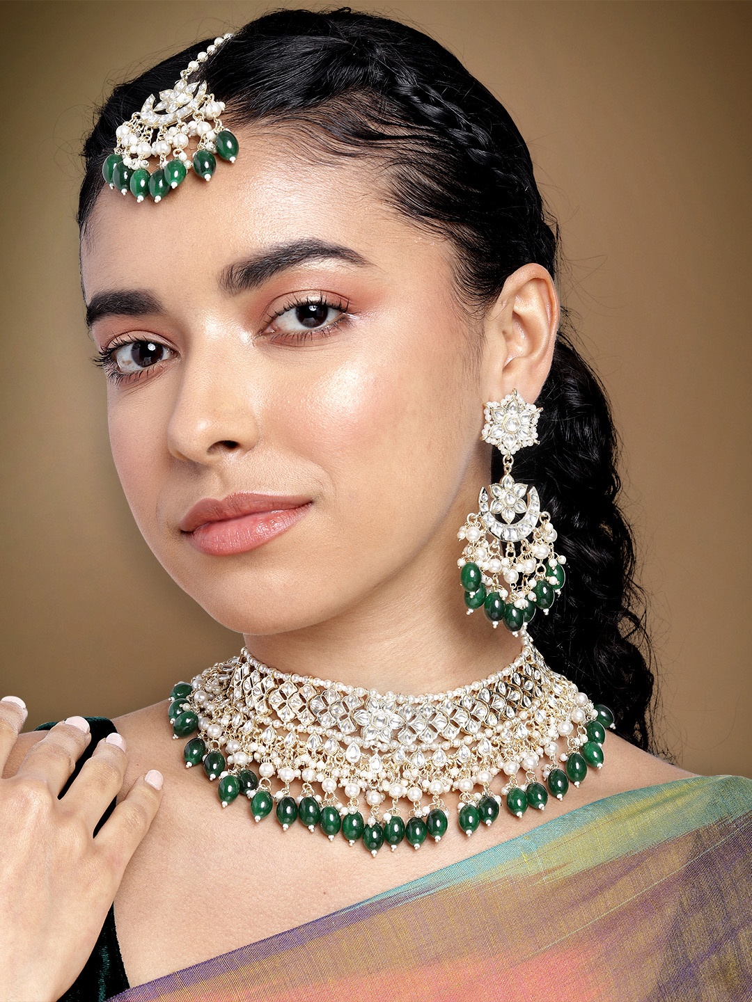 

Peora Gold-Plated Kundan Jewellery Set, Green