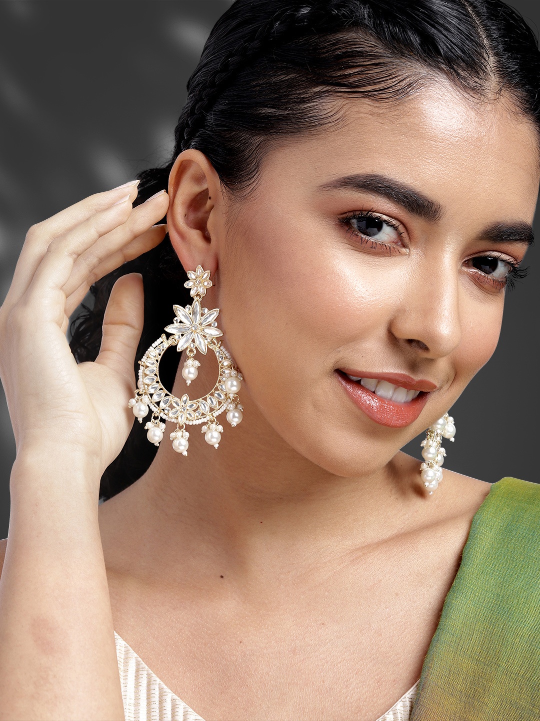 

Peora Gold-Plated Kundan Contemporary Chandbalis, White
