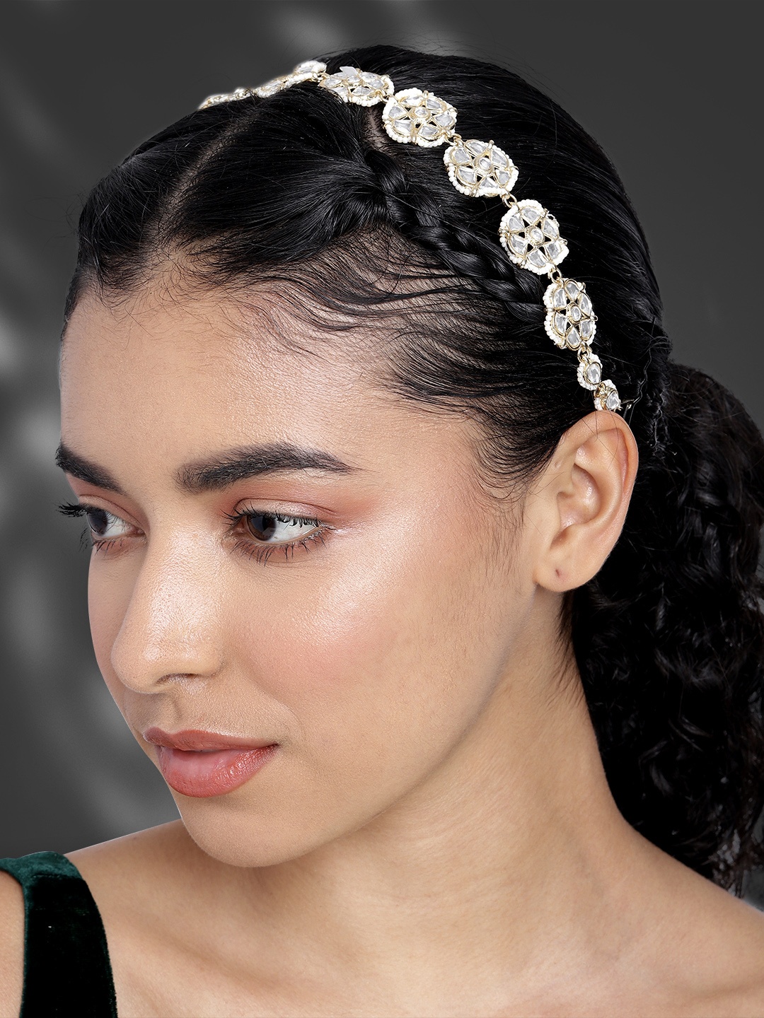 

Peora Women Gold-Plated Kundan Sheeshphool, White