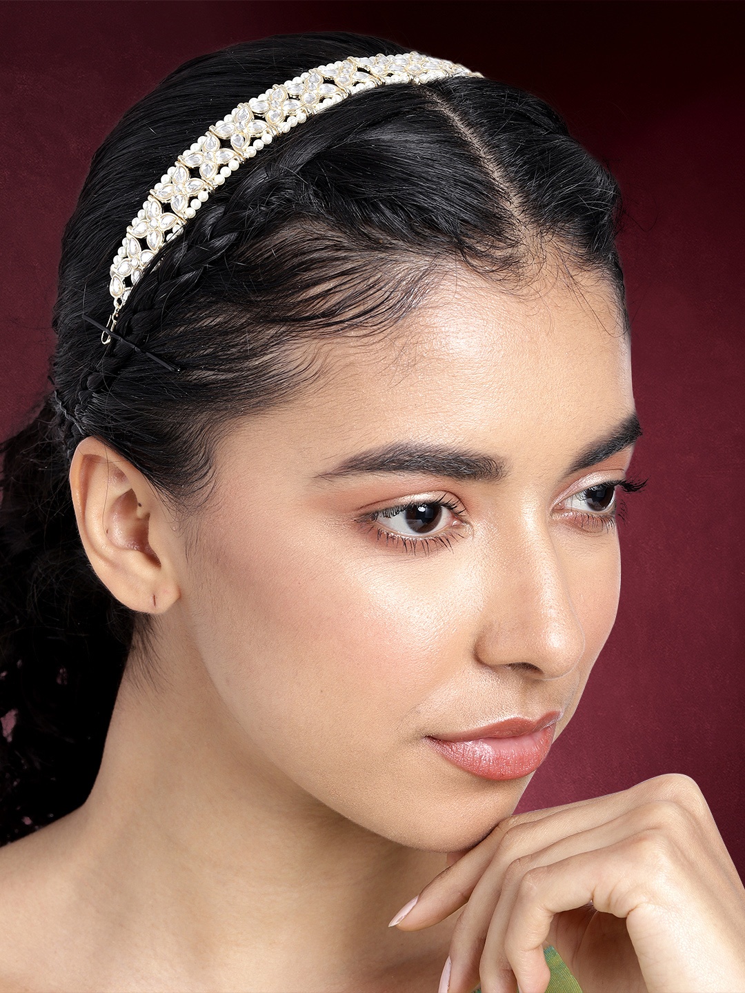 

Peora Women Gold-Plated Kundan Sheeshphool, White