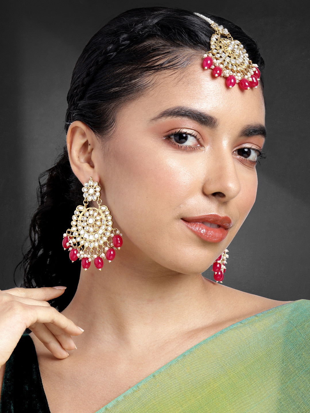 

Peora Gold-Plated Kundan Ethnic Jewellery Set, Pink