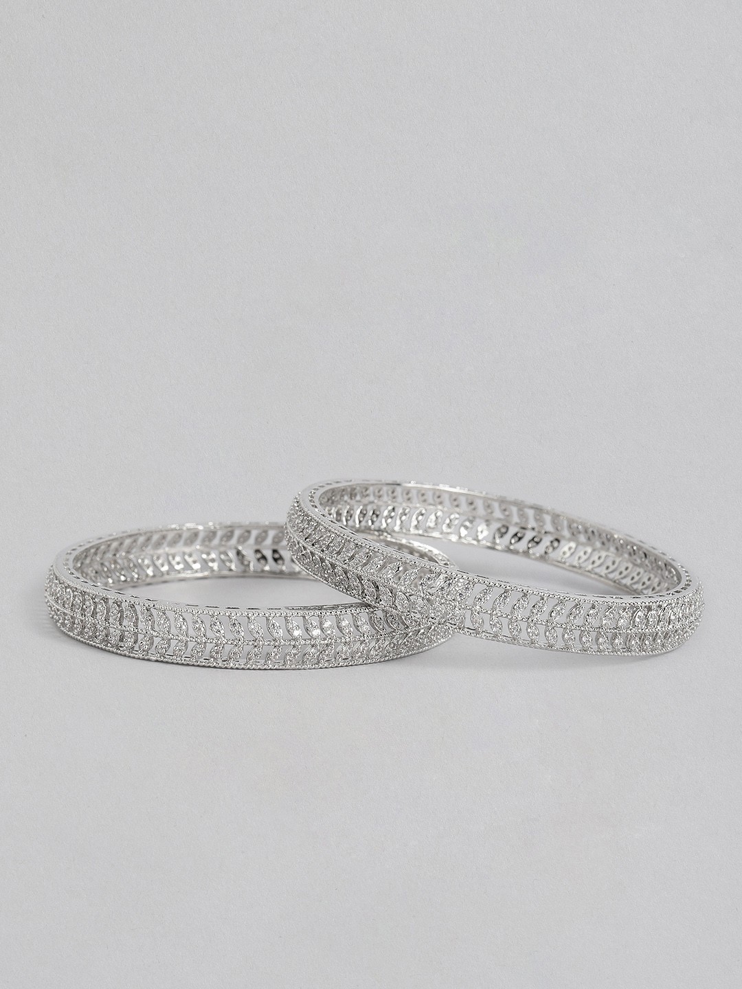 

Peora Women Set of 2 Silver-Plated CZ Studded Bangles