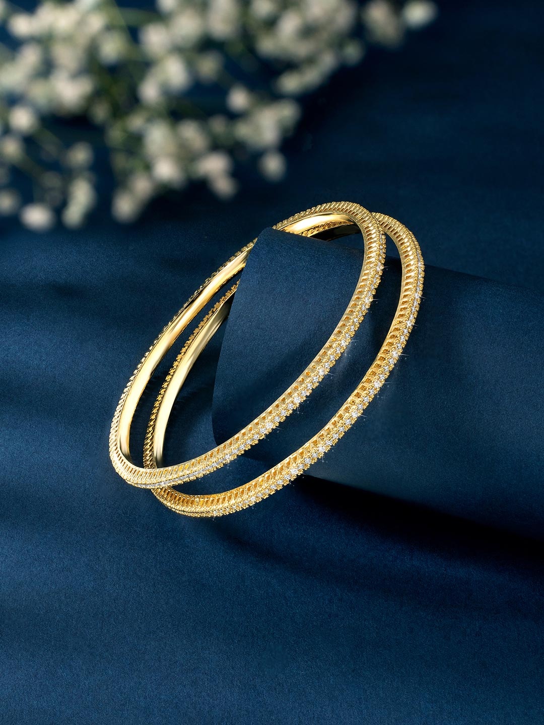 

Peora Set Of 2 Gold-Plated Cubic Zirconia Studded Ethnic Bangles