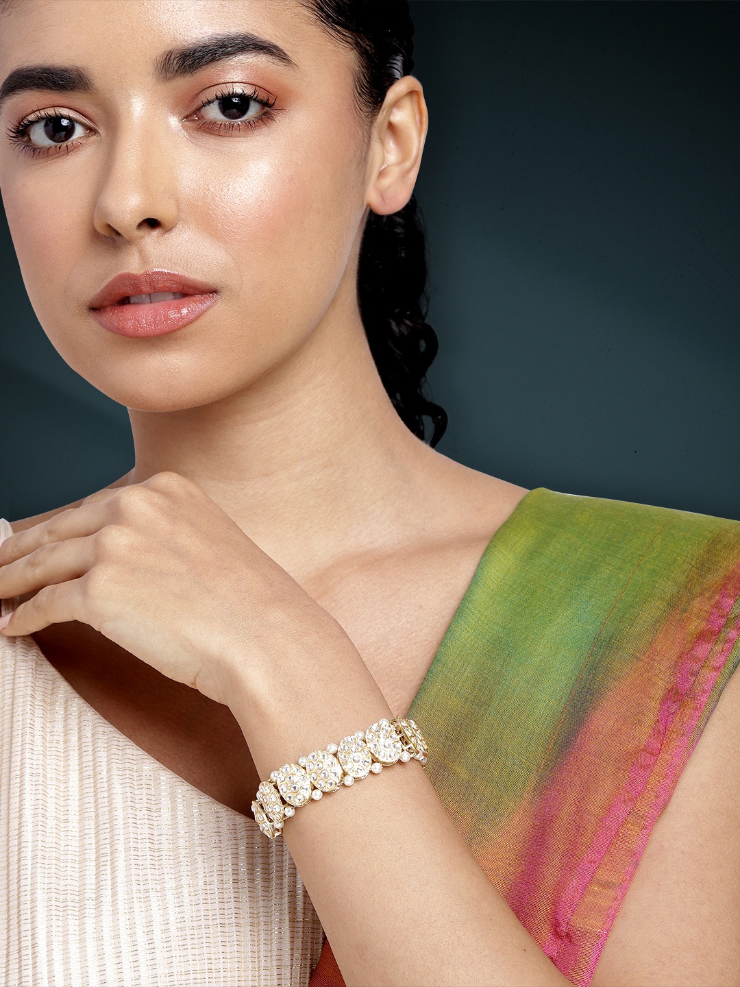 

Peora Kundan Gold-Plated Link Bracelet, White