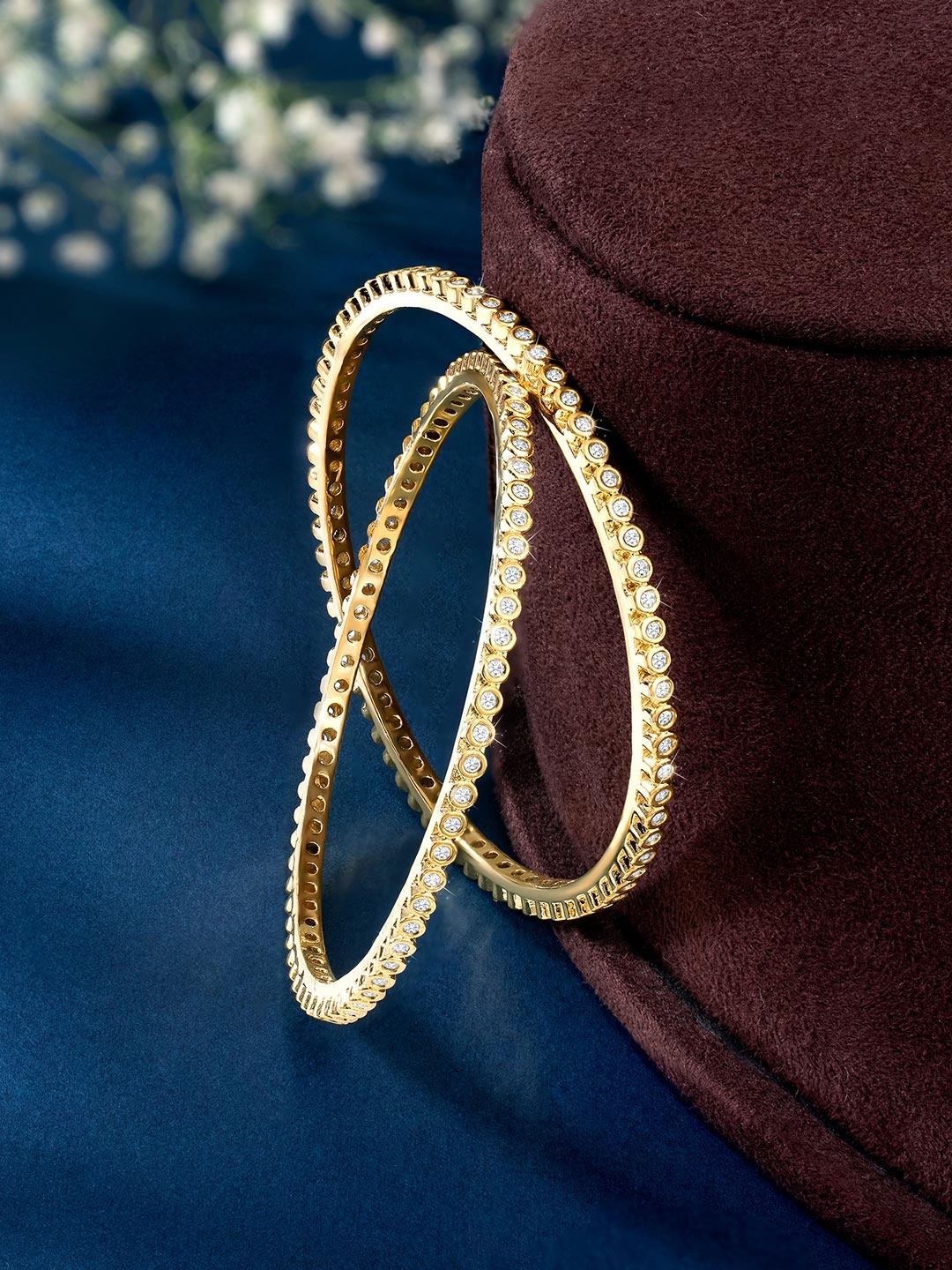 

Peora Women Set of 2 Gold-Plated CZ Studded Bangles