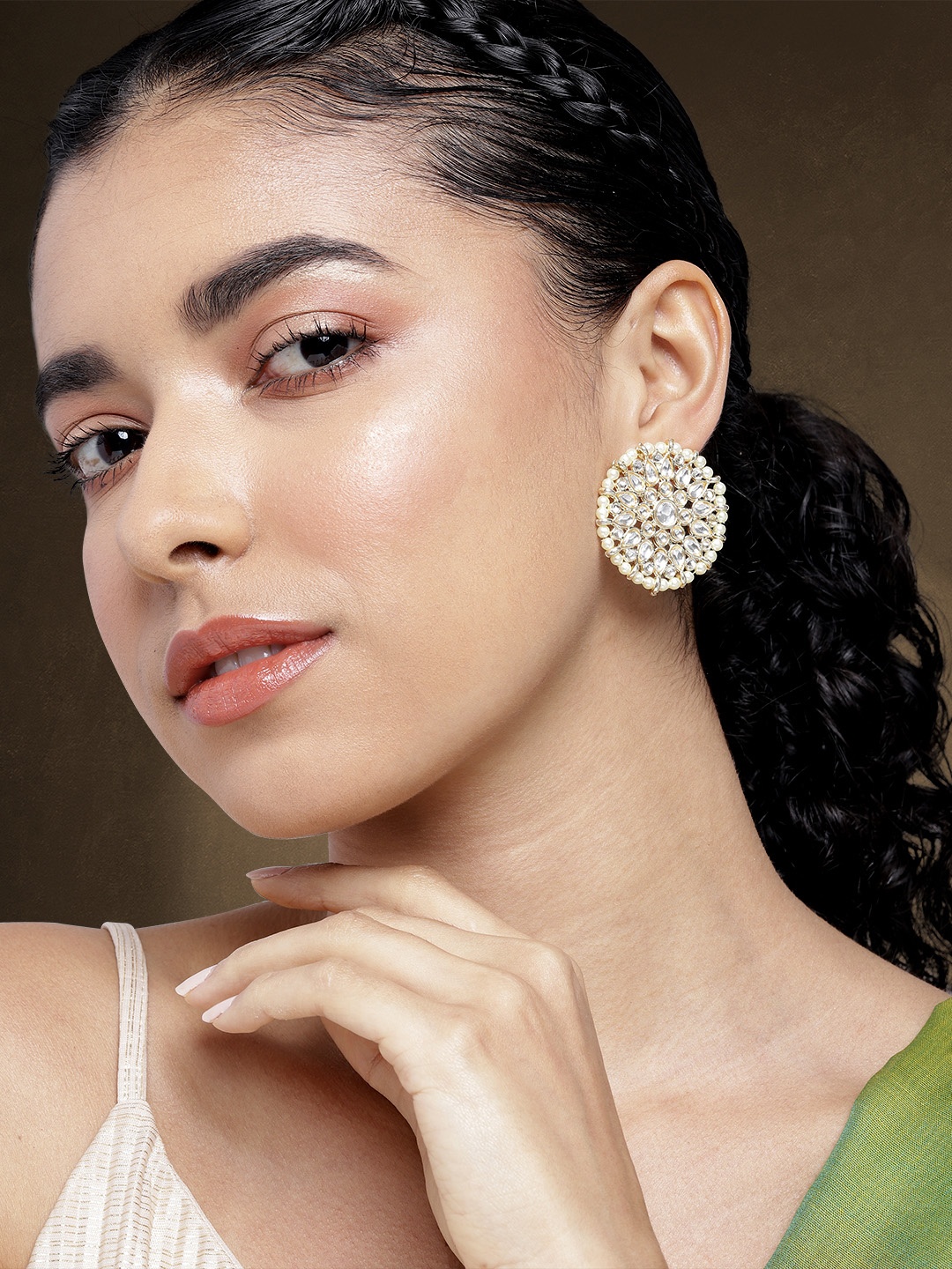 

Peora Gold-Plated Kundan Circular Studs, White