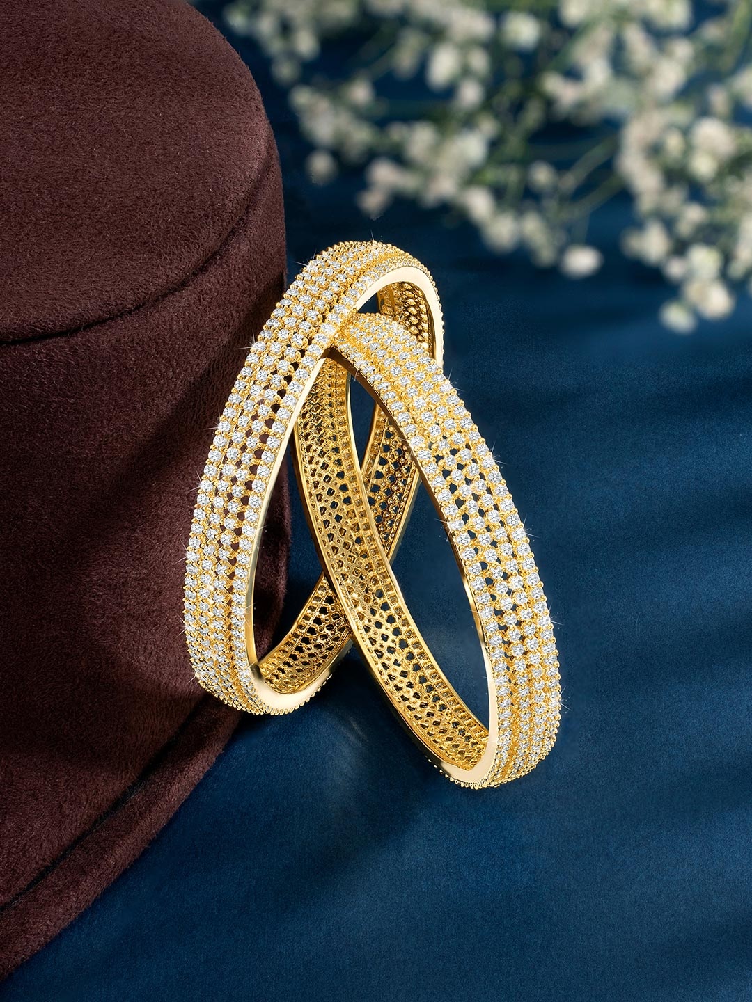 

Peora Set Of 2 Gold-Plated Cubic Zirconia Studded Ethnic Bangles